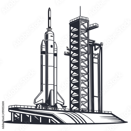 Space Shuttle on Launchpad with Tower rocket space exploration