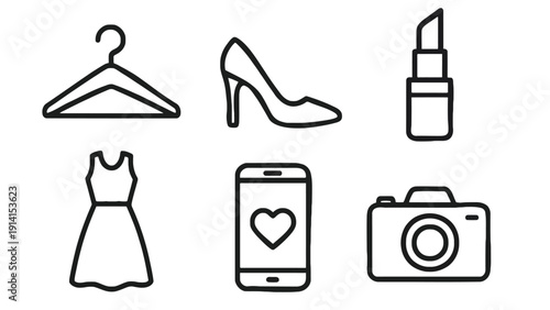 Fashion icon set including clothing and beauty accessories vector illustration