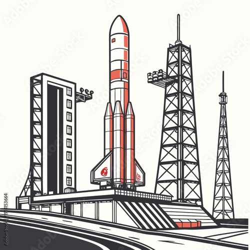 Of a red and white rocket on a launchpad space aerospace