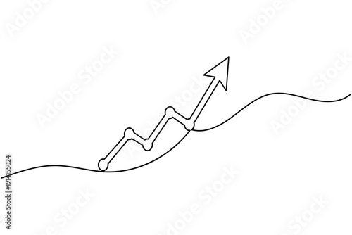 Growth arrow and bar chart continuous one line art vector illustration