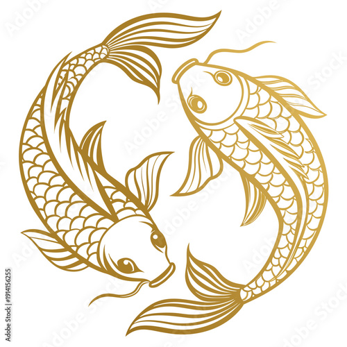 Golden koi fish in circular formation yin yang