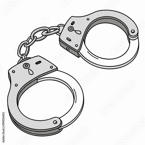 Gray metal handcuffs with chain link silver