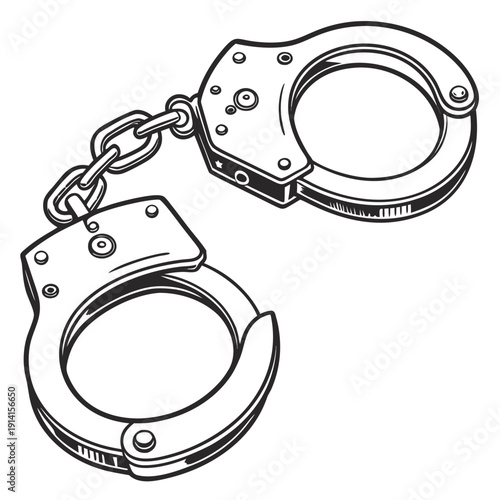 Black and white of metal handcuffs police handcuffs