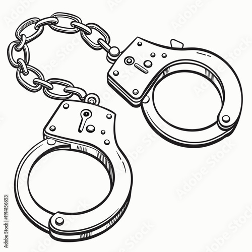 Handcuffs with chain link on white background metal 1
