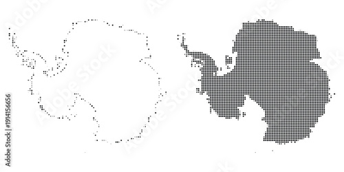 Antarctica Map Silhouette With Dotted Outline and Solid Fill Versions