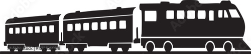 A simple black vector illustration depicting the side view of a classic passenger train car