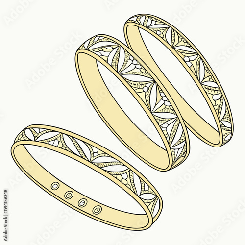 Gold bangle bracelets with floral patterns jewelry