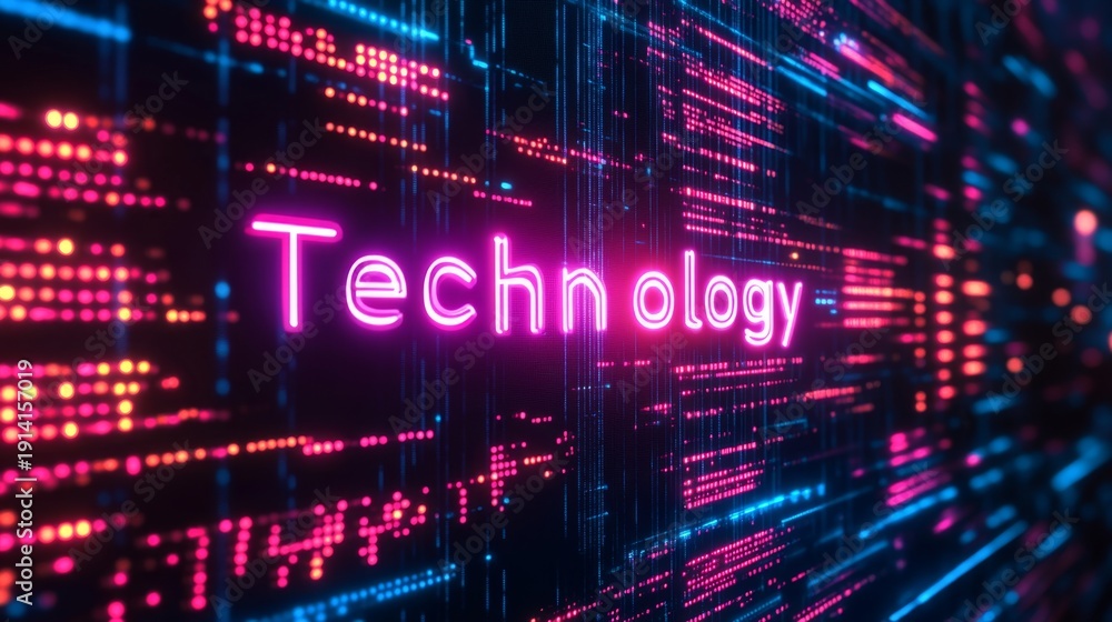 Fototapeta premium Exploring neonlit technology ai innovations in a futuristic digital landscape virtual reality tech-driven environment futuristic perspective