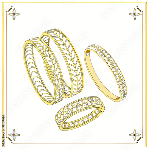 Gold bangles with intricate and white stones jewelry