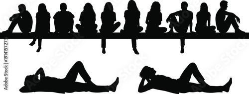 People silhouette sitting and relaxing together isolated on white background social lifestyle illustration