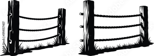 A black and white drawing of two wooden fences side by side