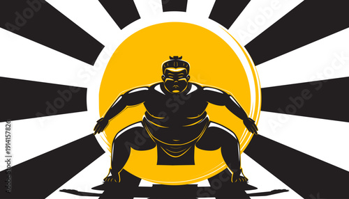 Sumo wrestler cartoon character are ready for competition fighting design on abstract background.
