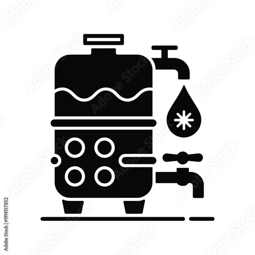 Simple black and white icon of a water cooler with a dispensing tap