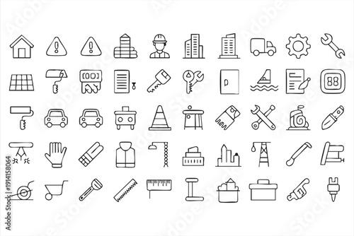 Worksite safety and hardware outline symbols bundle