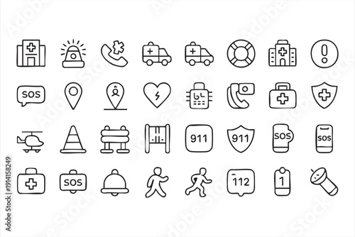 Healthcare crisis response thin line vector collection