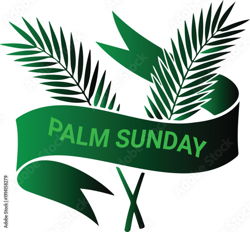 Palm Sunday banner with green palm leaves and ribbon  religious holiday symbol  Palm Sunday celebration