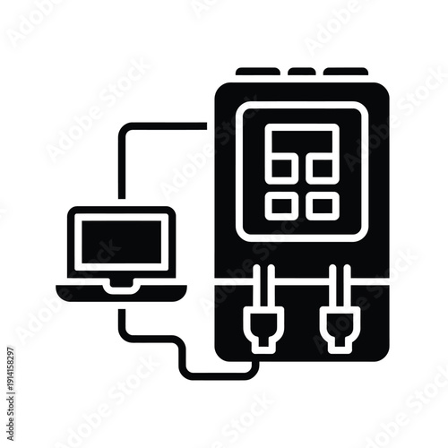 Digital blood pressure monitor with connected laptop line art style