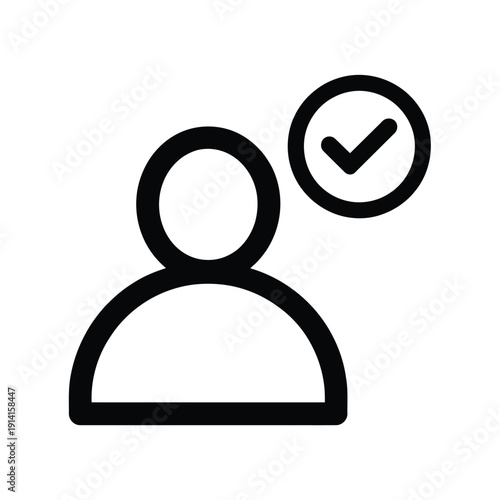 Simple black line icon depicting a person with a checkmark symbol