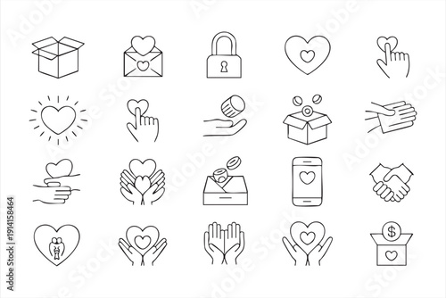 Nonprofit support thin line vector set for fundraising campaigns