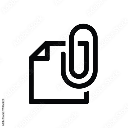 Simple black and white icon depicting a paperclip attached to a document