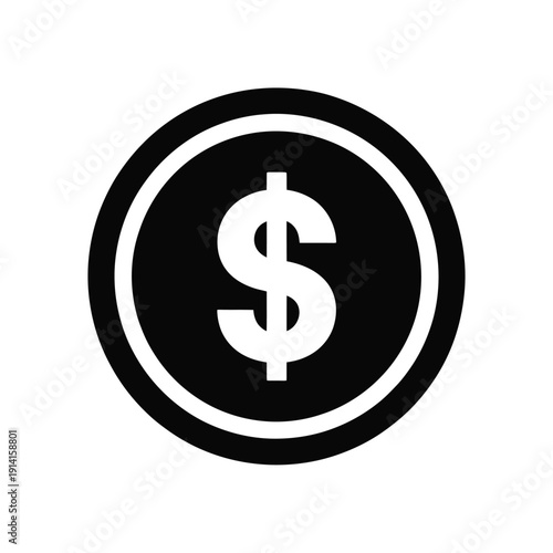 Simple black and white icon depicting a united states dollar coin