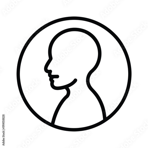 Simple black and white line drawing of a human head in profile