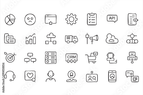 Business analytics thin line vector set with cloud and automation