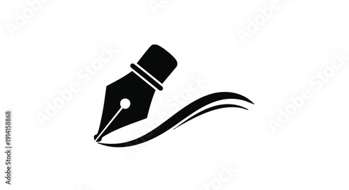 Pen Nib Silhouette Icon with Stroke on White Background