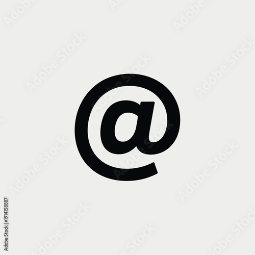 Simple black at symbol icon on a light gray background