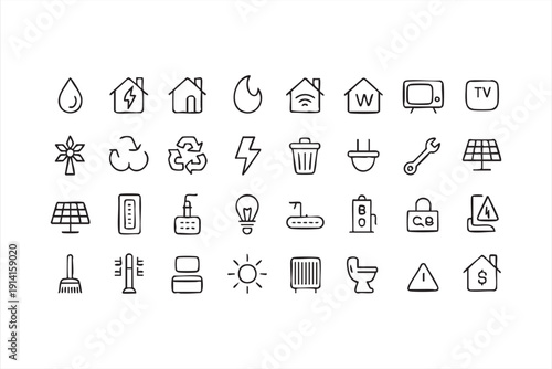 Utility service thin line vector set for smart households