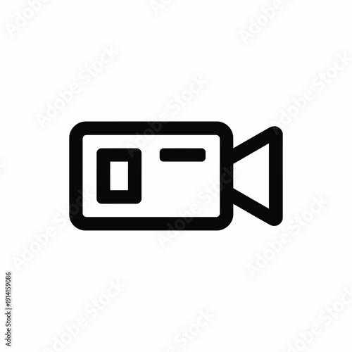 Simple black and white line drawing of a vintage video camera