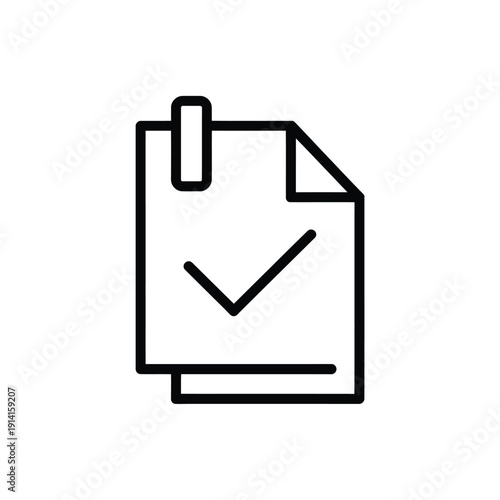 Simple line drawing of a document with a checkmark and paperclip
