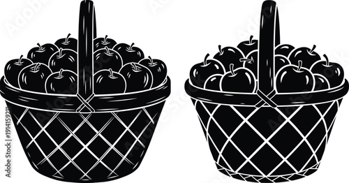Two baskets filled with fruit are shown side by side
