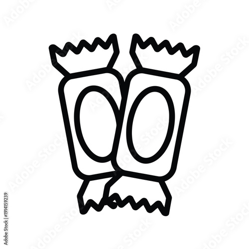 Two chocolate candies depicted in a simple black and white line drawing