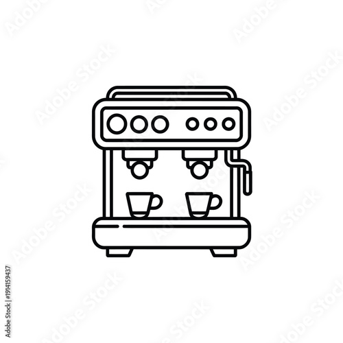 Simple line drawing of a modern espresso machine with space for cups