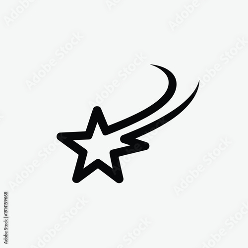 A simple black outline of a shooting star against a white background