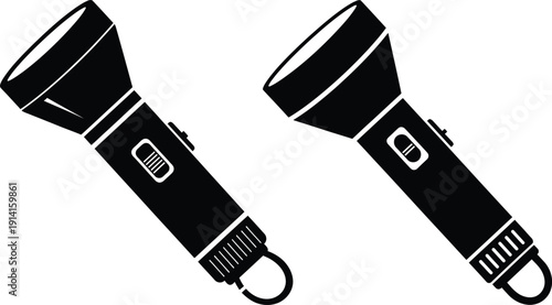 Two black flashlights with clip handles
