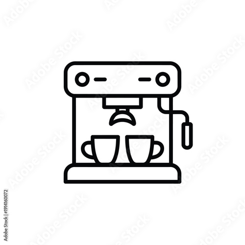 Simple line drawing of a coffee machine with two cups below