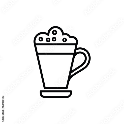 Simple line drawing of a hot drink in a glass with foam