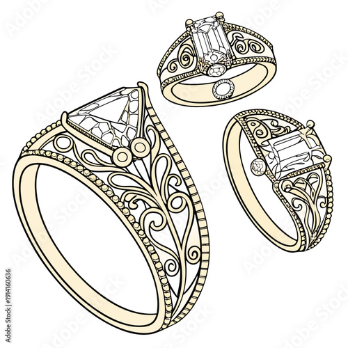 Ornate gold rings with clear gemstones ornate jewelry