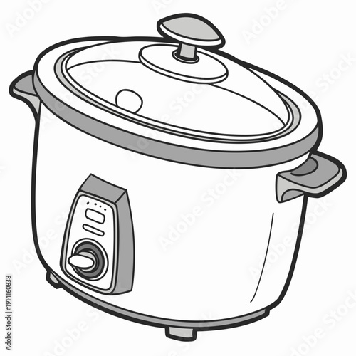 Grayscale of a household rice cooker slow cooker kitchen appliance