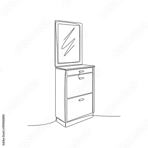 Minimalist dresser with mirror in line art style