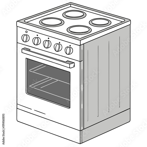 Stainless steel electric range with four burners and oven