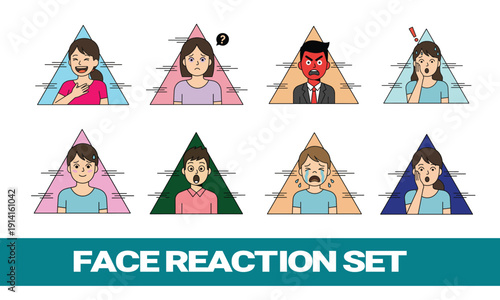 Cartoon Male and Female Face Reaction Set with Various Emotions
