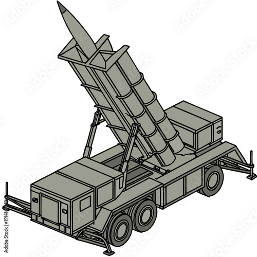 Gray missile launcher on truck military vehicle