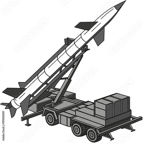 Gray missile launcher on truck vehicle military