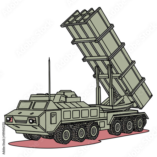 Military missile launcher vehicle with raised radar system