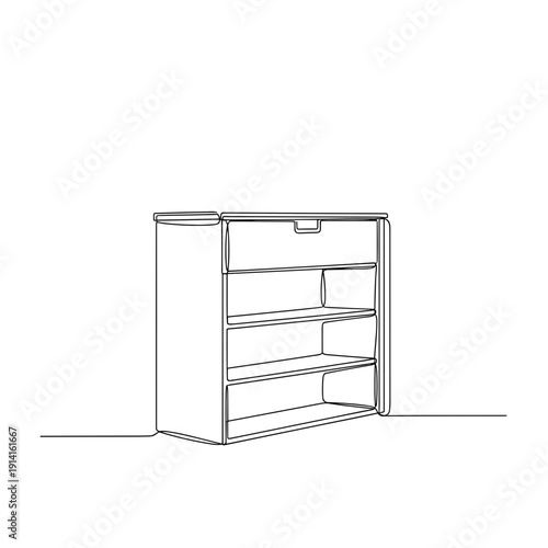 Minimalist dresser with open drawers in line art style