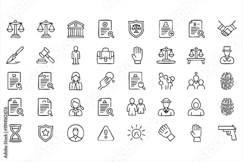 Security and rights line icon pack for institutions