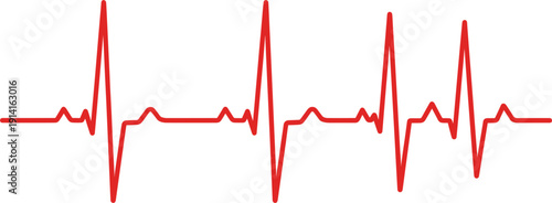 Red Heartbeat EKG Pulse Line Vector Illustration Representing Medical Health Monitoring, Cardiology Services, Lifeline Emergency Care, and Vital Signs for Healthcare Designs